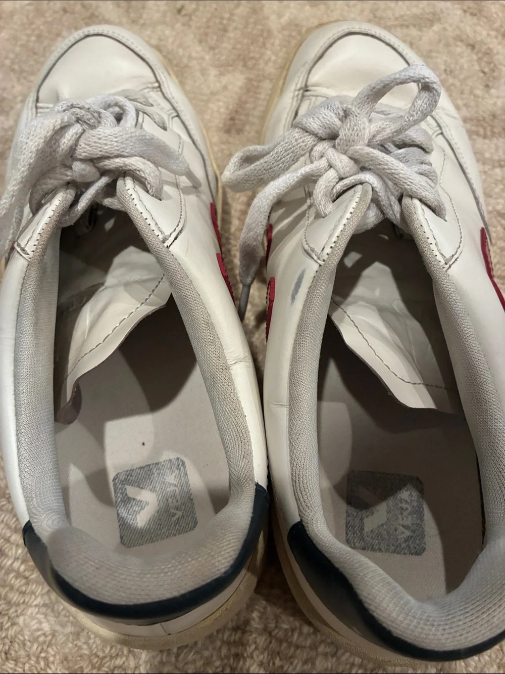 Veja White Leather Sneakers with Red V Detail
